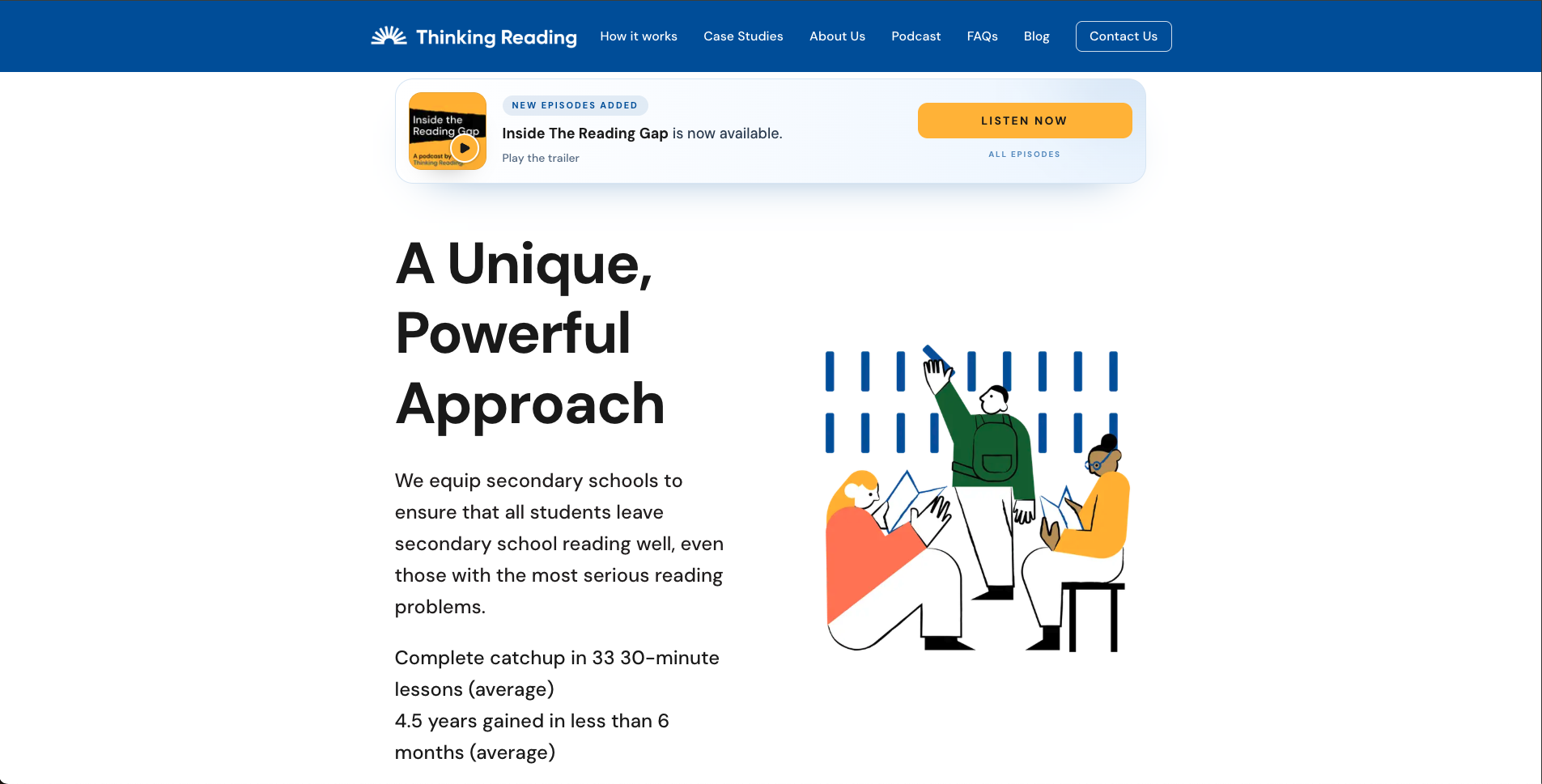 Thinking Reading corporate home page introducing its reading intervention approach